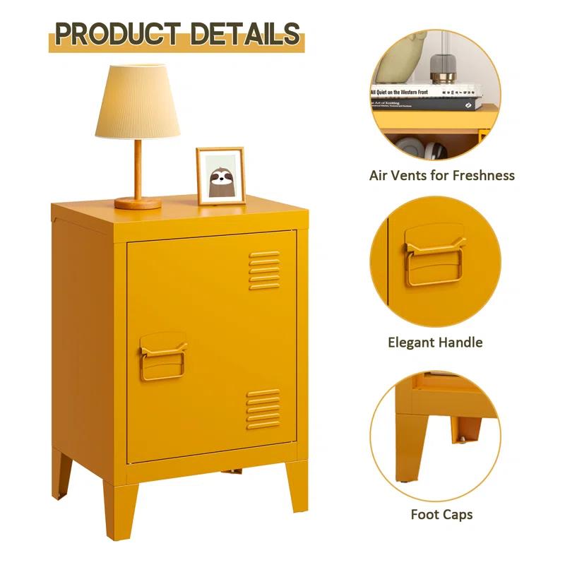 Modern Nightstand - Durable Metal Bedside Storage Cabinet