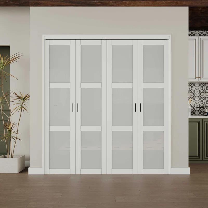 Home Worthy 3 Frosted  Lite Glass Bi-Fold Door With Installation Hardware Kit  And Handle