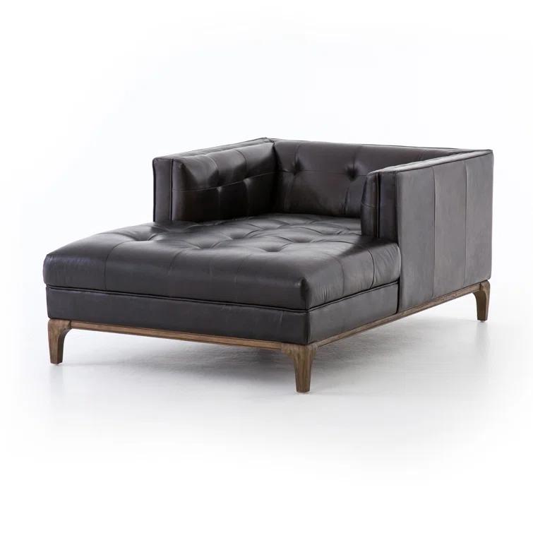 Dylan Mid-Century Rider Black Leather Chaise Lounge