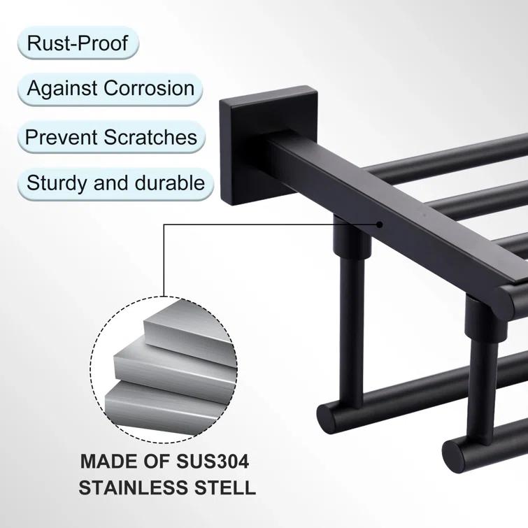 ARCORA 2-Tier 20" Wall Mounted Stainless Steel Bathroom Towel Rack With 2 Towel Bars Round Rods AR5150102B-20