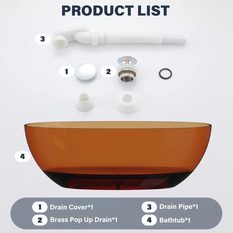 Marfa 67'' x 30'' Runway Semi Transparent Resin Freestanding Soaking Bathtub