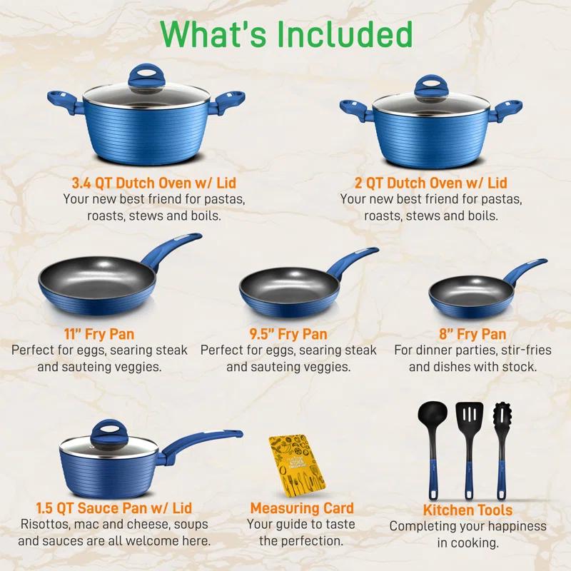 NutriChef 12 - Piece Non-Stick Aluminum Cookware Set