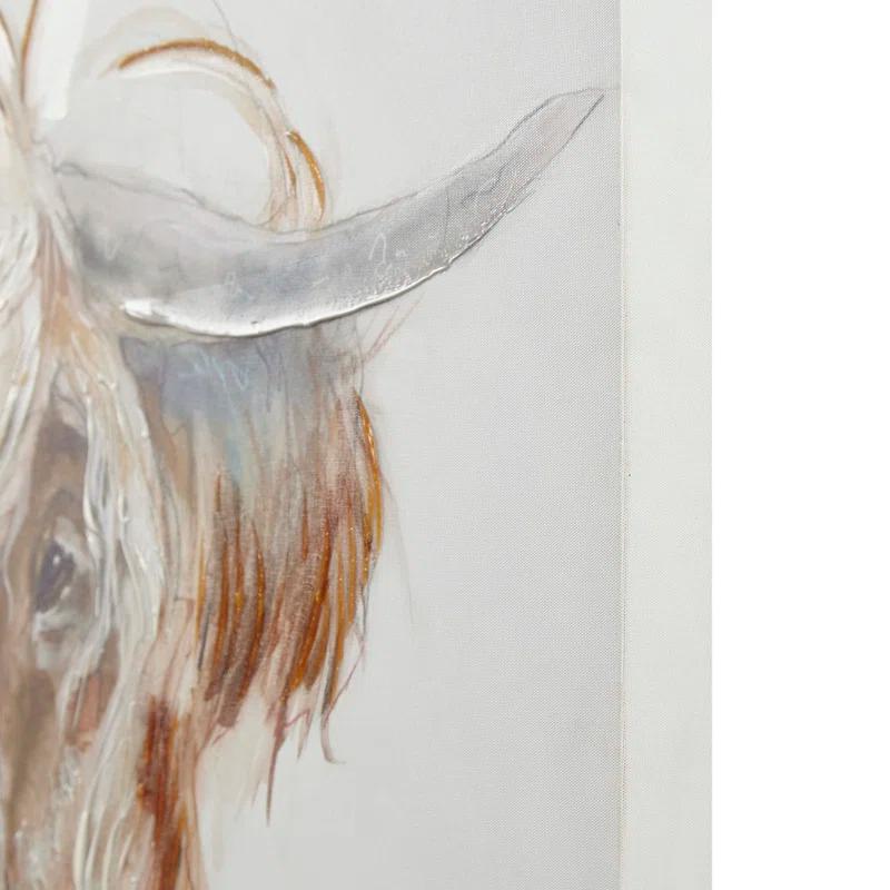 Union Rustic Windswept Hand Embellished Highland Bull Canvas Wall Art