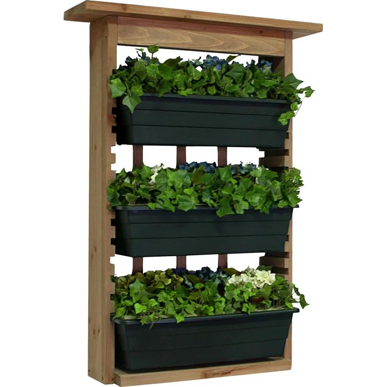 Algreen Gardenview Decorative Indoor or Outdoor Trellis with 3 Vertical Wall Hanging Planters with Drain Plugs for Flowers, Herbs, and Succulents