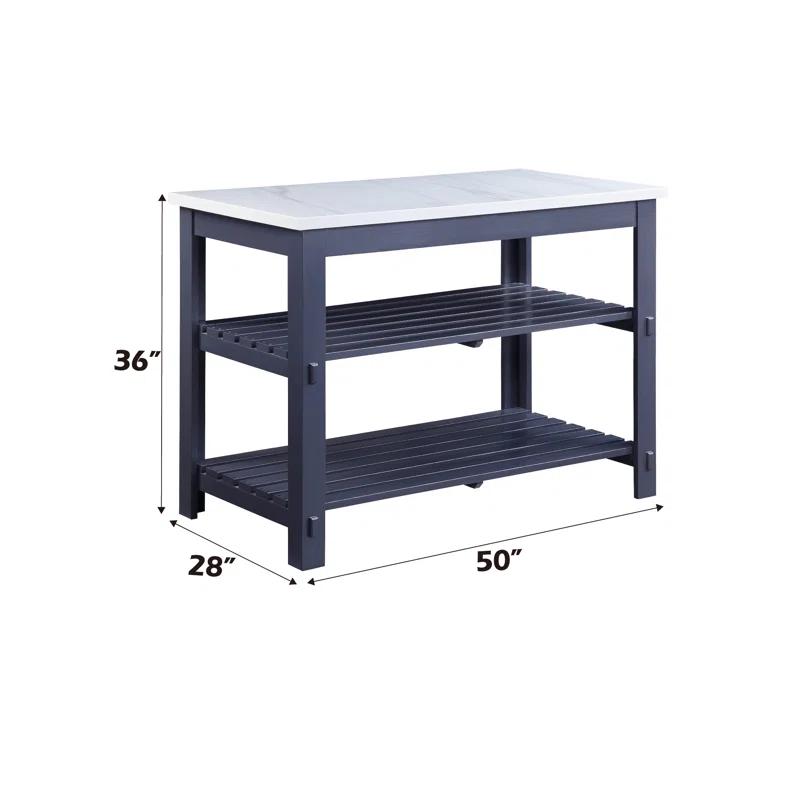 Latitude Run® Marble Top & Gray Finish Kitchen Island