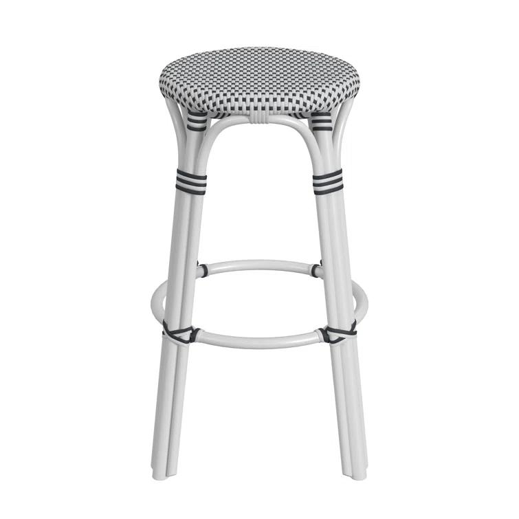 Butler Specialty Company Tobias Round Rattan 30" Bar Stool - White And Black Dot