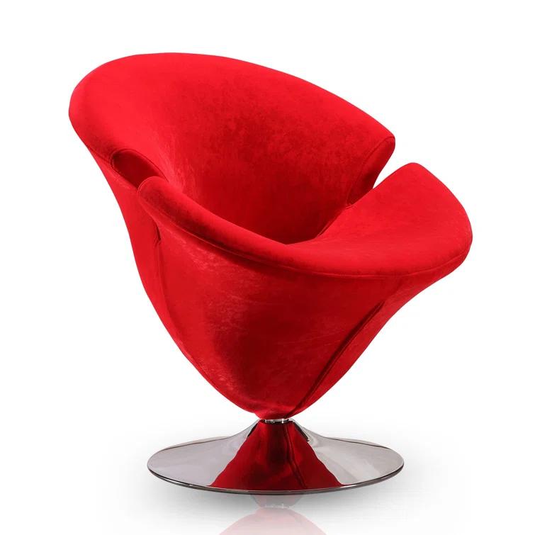 Manhattan Comfort Tulip Velvet Upholstered Swivel Barrel Chair in Red