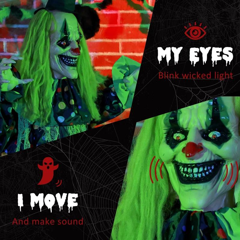 The Holiday Aisle® 6.1' Life Size Outdoor Halloween Decoration, Animatronic Circus Clown, Sound And Motion Activated Animated Prop With Light Up Eyes, Talking And Laughter