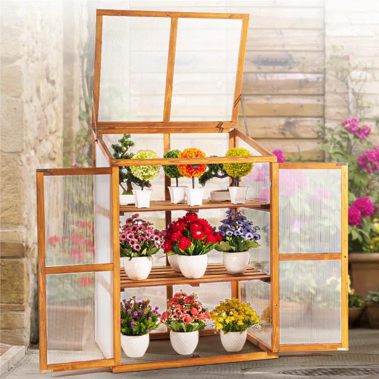 Bme Wood Cold Frame Greenhouse for Outdoors, 2-Tier Greenhouse Cabinet