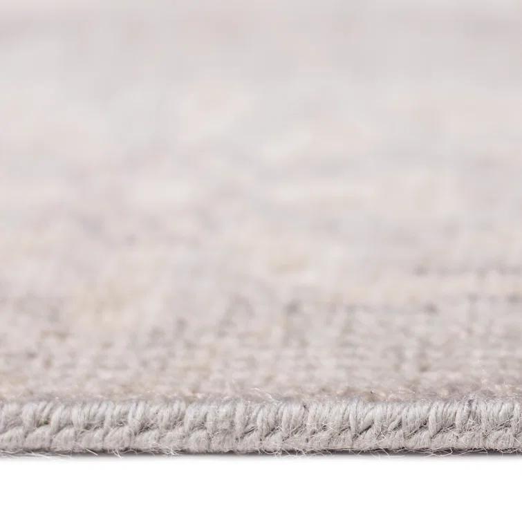 Ainsley Taupe and Light Blue Hand-Knotted Wool-Viscose Rug with Fringe