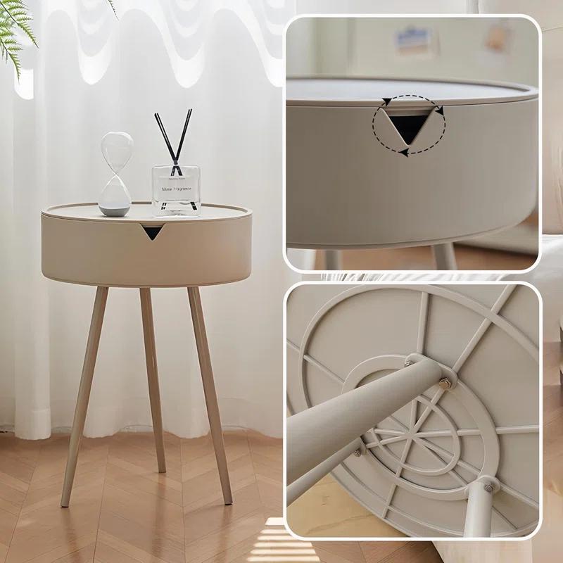 Round End Table With Storage For Living Room, Modern Small Side Table For Small Spaces,Nightstand Bedside Table For Bedroom Balcony