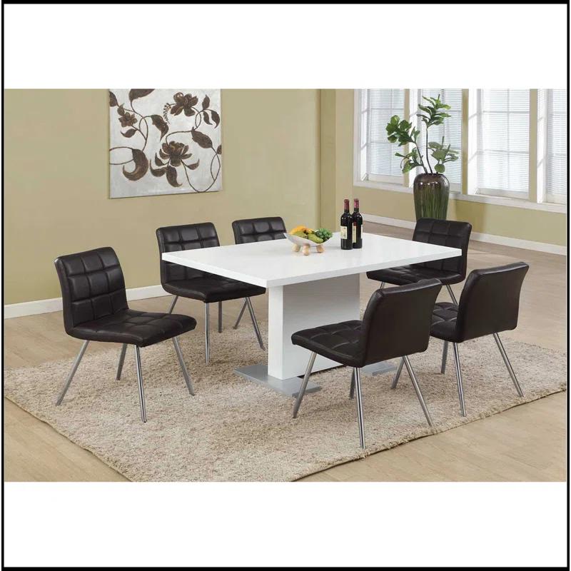 Wrought Studio™ Dining Table, 60" Rectangular, Kitchen, Dining Room, Glossy White Laminate, Chrome Metal, Contemporary, Modern