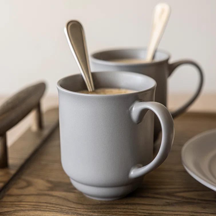 over&back Rimmed 16oz Semi-Matte Hand-Finished Stoneware Mugs, Set of 4
