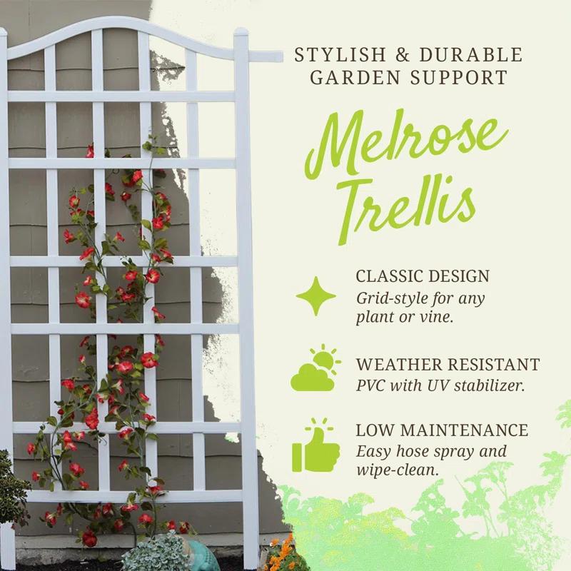 Dura-Trel Inc Dura-Trel Melrose 35 x 75 Inch Vinyl Outdoor Garden Patio Plant Trellis, White