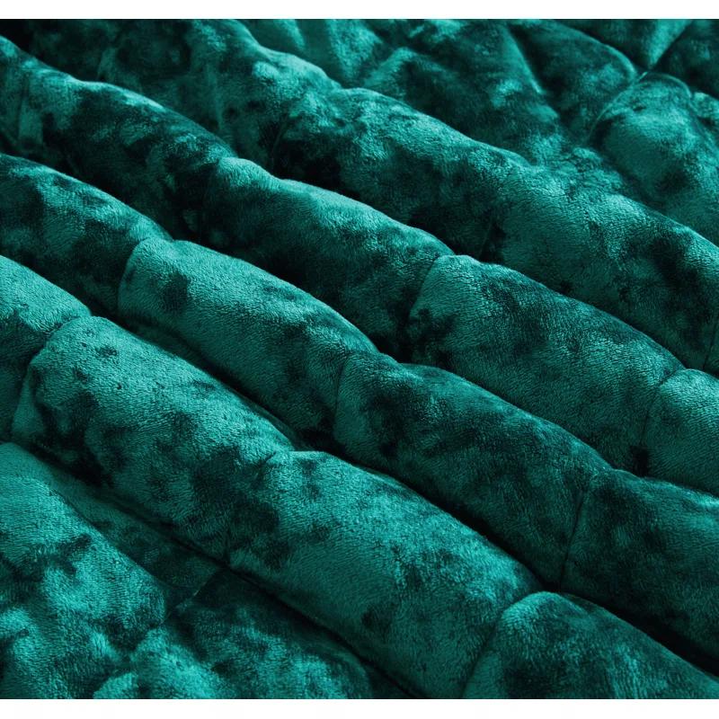 Chezmoi Collection Diamond Stitch Reversible Plush Distressed Velvet Quilt Set