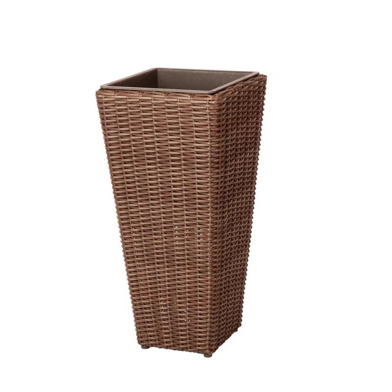 PatioSense Alto Balkene Home Alto Wicker Planter with Liners ,Tall Plant Decor Box for Outdoors - Mocha - Pack of 2