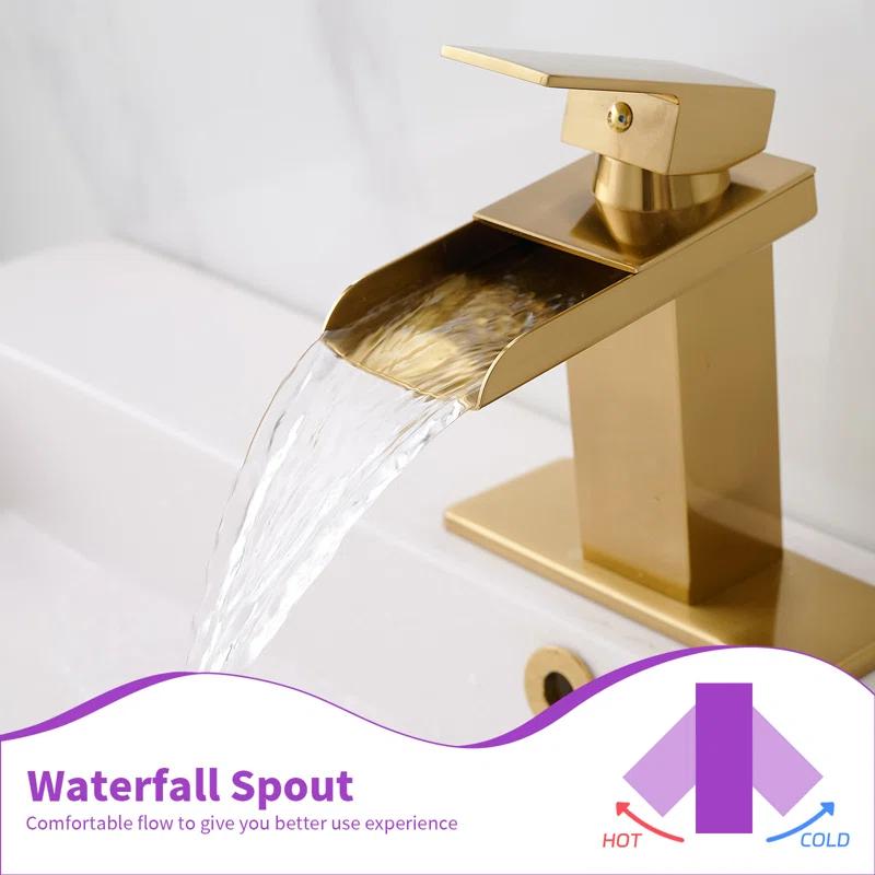 HGN TPLT-001LSJ-DP-XS HGN Waterfall Spout Bathroom Faucet with Pop-up Drain