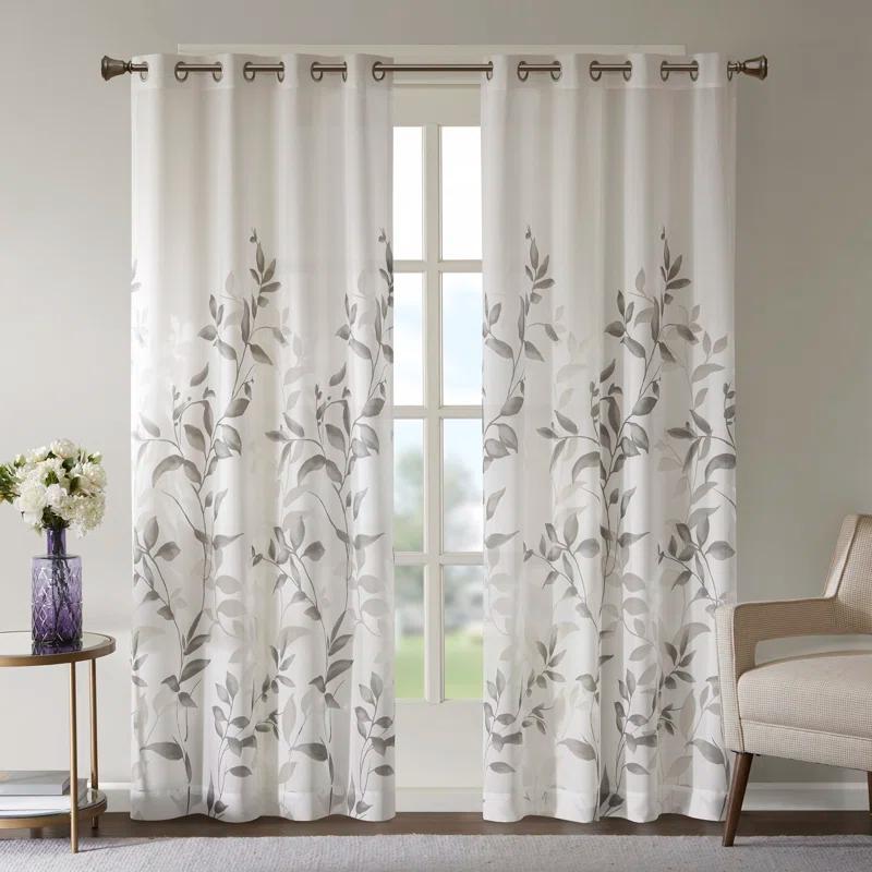Madison Park Cecily Floral Printed Burnout Sheer Grommet Single Curtain Panel