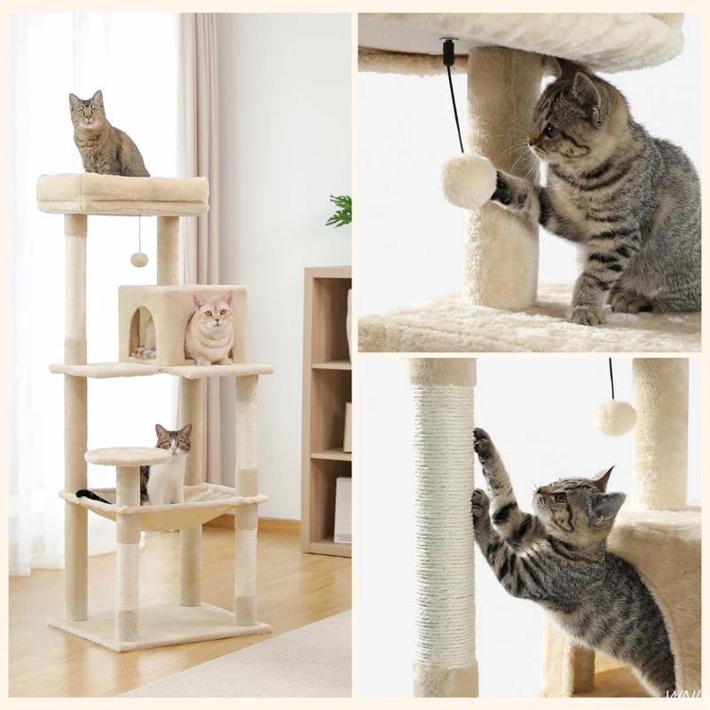 Latitude Run® Indoor Multi-Level Tall Cat Tower With Large Hammock, Scratching Posts, Cozy Condo And Top Perch