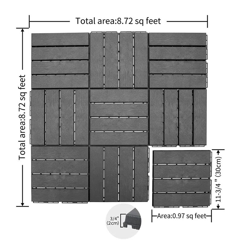 GROUPES Patio Interlocking Deck Tiles, 12"X12" Square Composite Decking Tiles, Four Slat Plastic Outdoor Flooring Tile All Weather For Balcony Porch Backyard, (Pack Of 9)