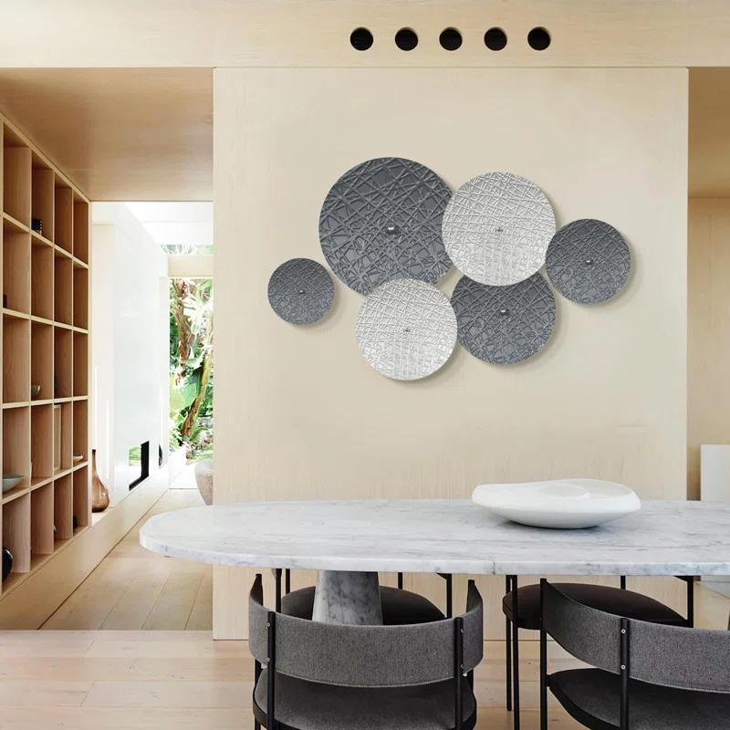 Silver And Grey Wall Decor For Living Room, 7PCS Metal Wall Art Hanging Sculptures For Office Dining Room Decoration, Modern Silver Home Decor For Apartment Bedroom New Home Gift