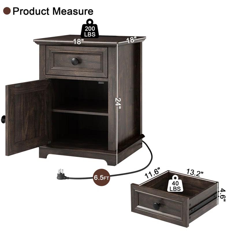 Azella 1-Drawer Frame End Table Set with Storage and Built-In Outlets (Set of 2)