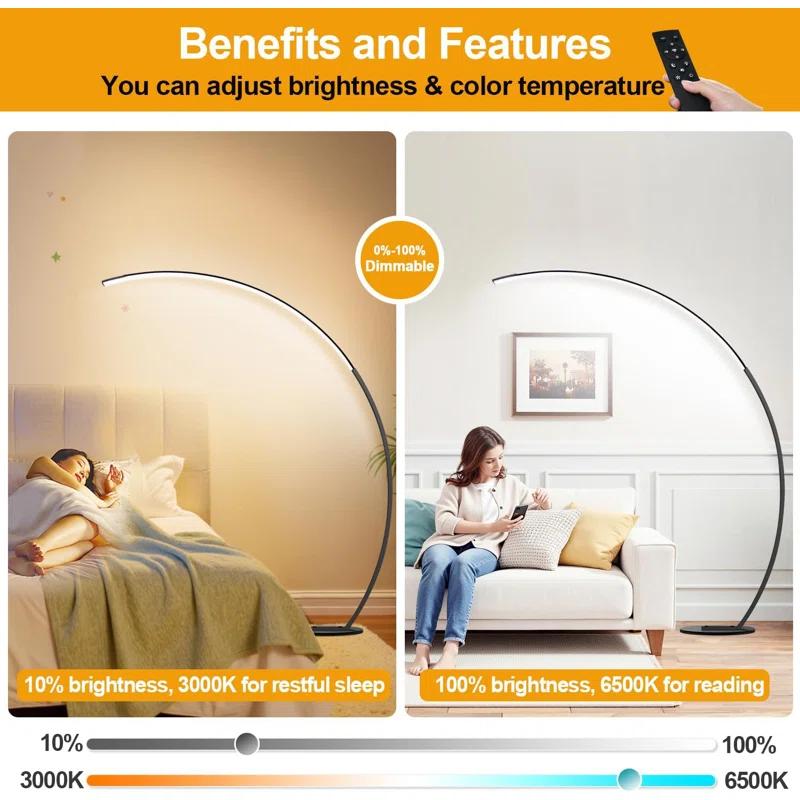 Dimmable LED Floor Lamp With 3 Color Temperatures, Ultra Bright 2000LM Arc Floor Lamps For Living Room, Modern Standing Tall Lamp With Remote Control Reading Floor Lamp For Bedroom Office Classroom