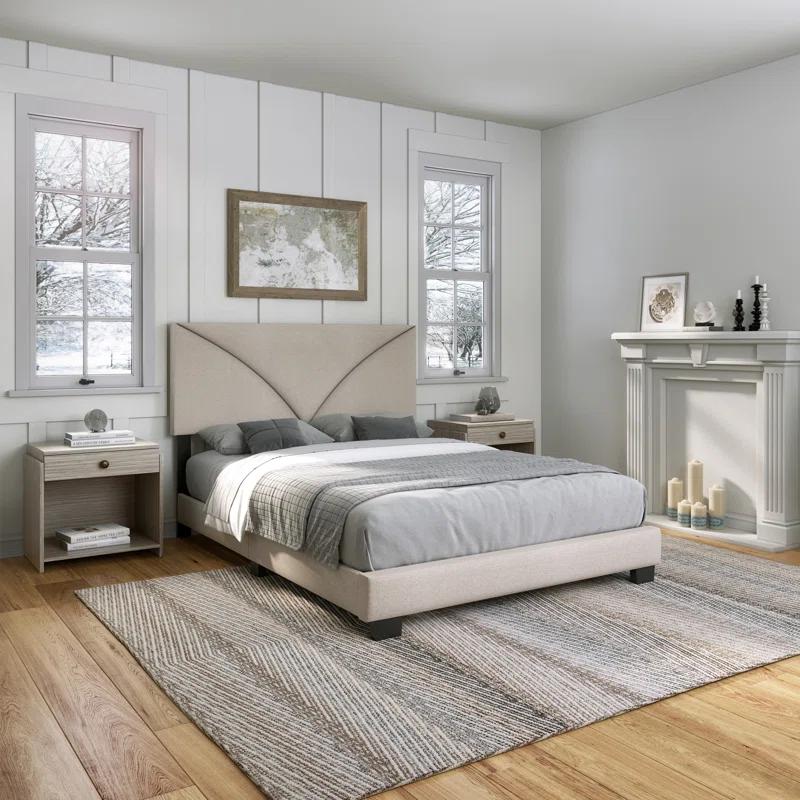 Boyd Sleep Boyd Sleep Rochelle Queen Upholstered Linen Platform Bed, Adjustable Height Headboard, 4 slat wood support Requires Bed Spring