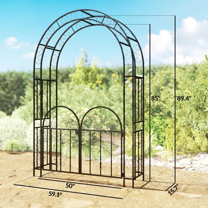 Outsunny 7.4ft Steel Garden Arch with Gate, Garden Arbor Trellis, Black