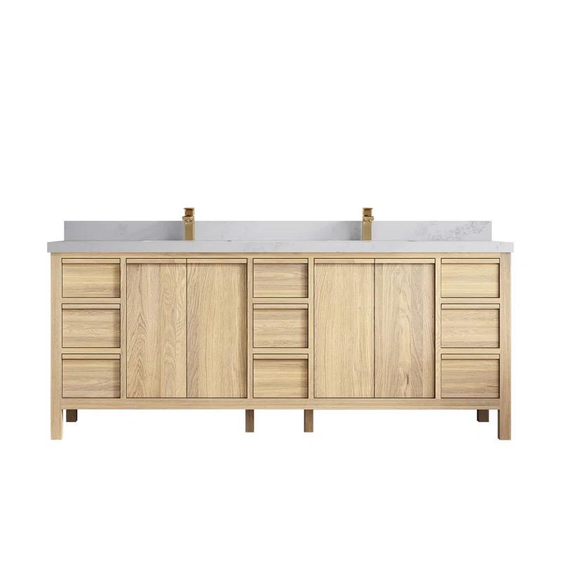 Willow Collections Elizabeth White Oak 84 In. W X 22 In. D Double Sink Bathroom Vanity With 2 In. Quartz