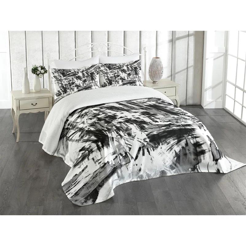 Ambesonne Ambesonne Black and White Bedspread Set Grunge Art White Black and Grey