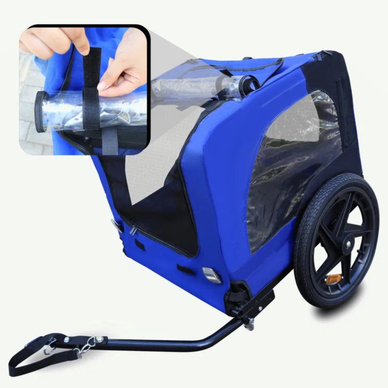 Myhomekeepers Blue High Quality 16 Inch Air Wheel Pet Bike Trailer For Dogs Foldable Bicycle Pet Trailer