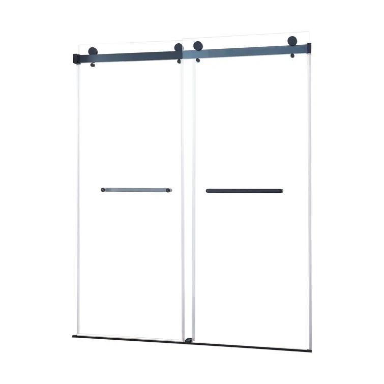 LAWRENCE 56-60"W X 75"H Frameless Double Sliding Shower Door, 304 Stainless Steel In Matte Black, 5/16" (8Mm) Thick SGCC Tempered Clear Glass. | Wayfair