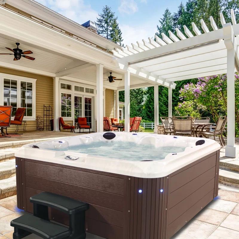 Aqualife® by Strong Spas® Grand Banks 6-Person 81-Jet Non-Lounger Hot Tub Spa with 3 Pumps, LED Lighting, Stainless Steel Heater and Ozonator, Insulated Cover Included and Steps Included