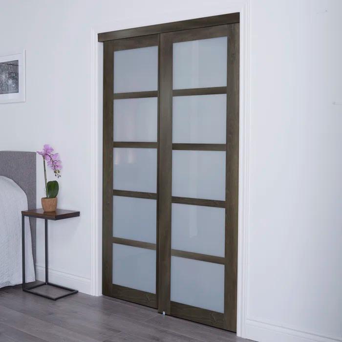 Renin Baldarassario 80'' Solid + Manufactured Wood Glass Low-Gloss Sliding Closet Doors