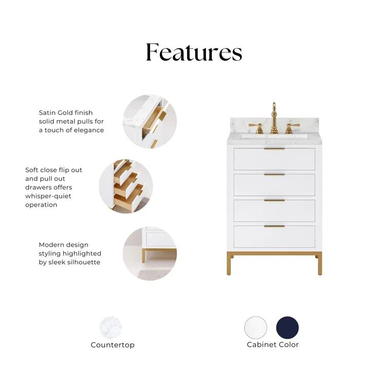 Pure White 24'' Single Sink Vanity with Carrara Marble Top