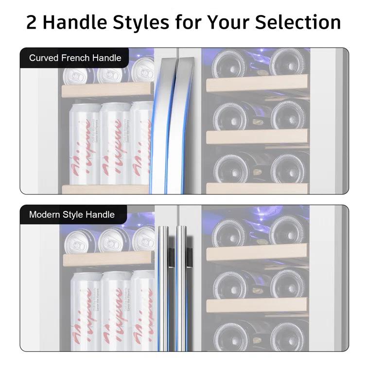 Nipus 24 in. Dual Zone 20-Bottle and 65-Can Beverage & Wine Cooler Four Door Handles Wine Fridge Removable Shelves Classic Series