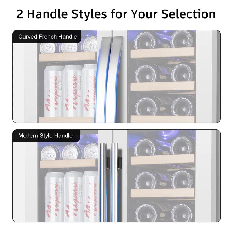 Nipus 24 in. Dual Zone 20-Bottle and 65-Can Beverage & Wine Cooler Four Door Handles Wine Fridge Removable Shelves Classic Series