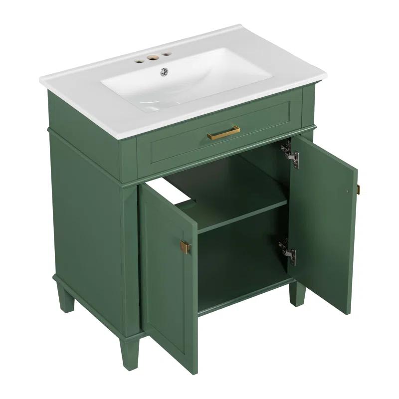 Tryimagine 30-Inch Bathroom Vanity With Ceramic Basin,  Soft Close Door And Adjustable Shelves
