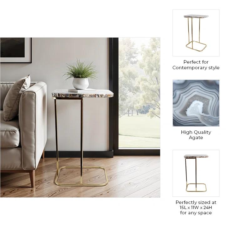 Sagebrook Home 24X15" Agate Top C-Table, White/Gold & Reviews | Perigold