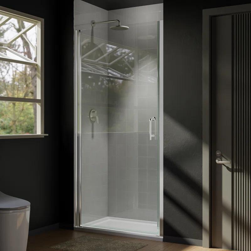 37-3/8 In Semi-Frameless Pivot Shower Door in Chrome With Clear Glass