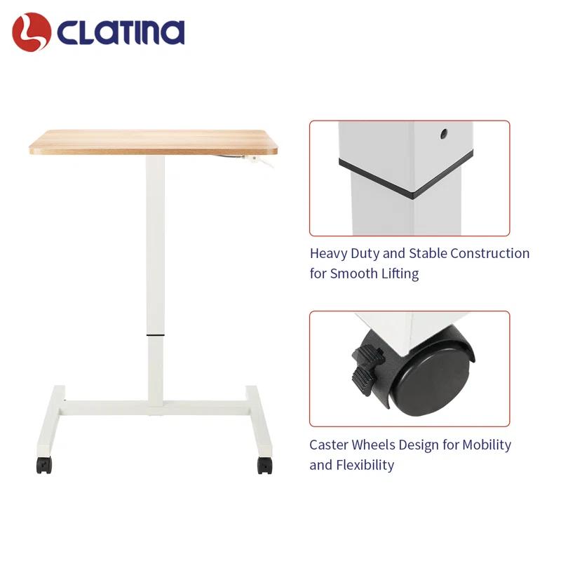 Clatina CLATINA Mobile Laptop Desk Pneumatic Sit to Stand Table Height Adjustable Rolling Cart