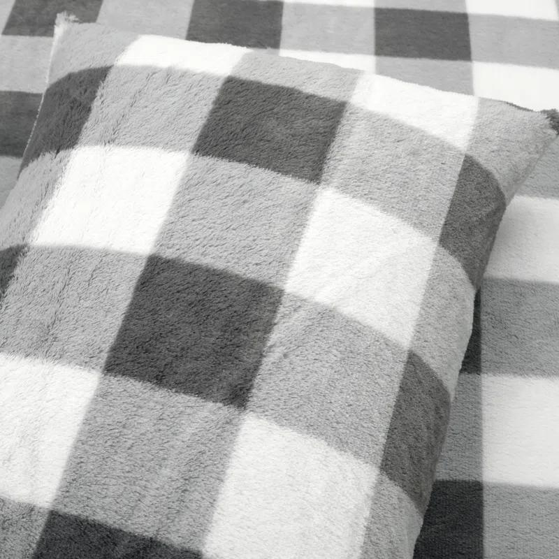 Plaid Faux Fur Microfiber 2 Piece Comforter Set (Set of 2)