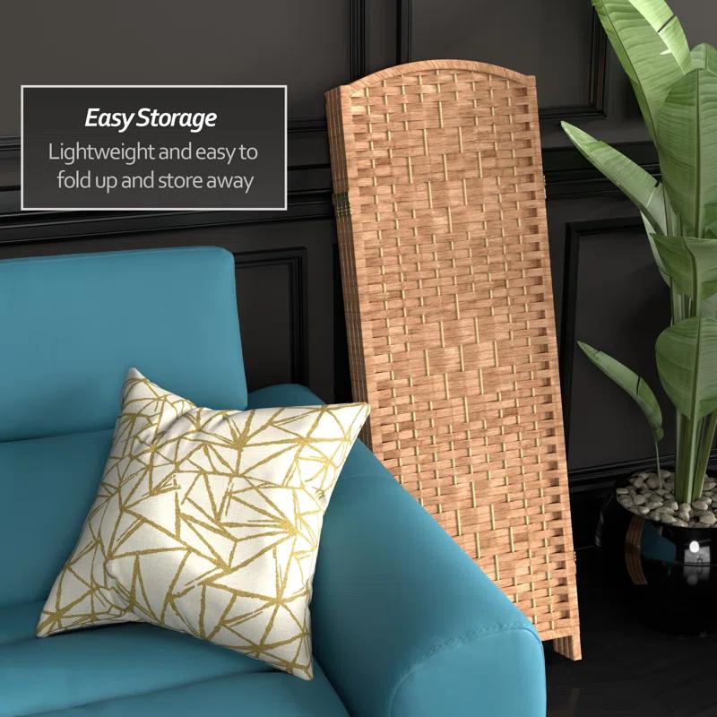 Pantalla Plegable de Fibra de Tejido de Diamante Corto de 3 Pies - Natural - 4 Paneles