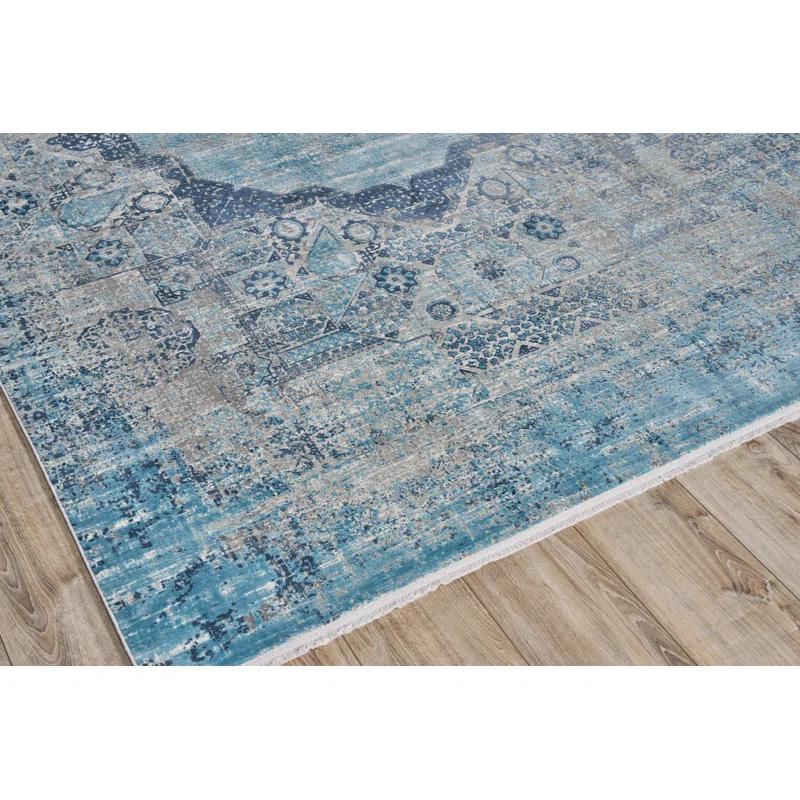 EXQUISITE RUGS Exquisite Rugs Palace Power Loom/Hand-Finished Acrylic/Viscose Ivory/Blue Area Rug