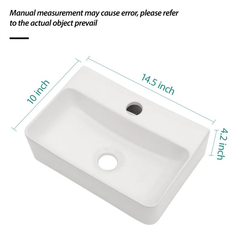APRESSHUI AH-BS1410LGP APRESSHUI 10'' Ceramic Rectangular Bathroom Sink
