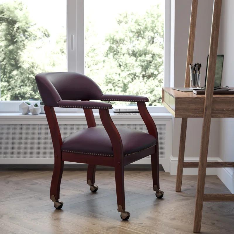 Leather Seat Waiting Room Chair with Wood Frame