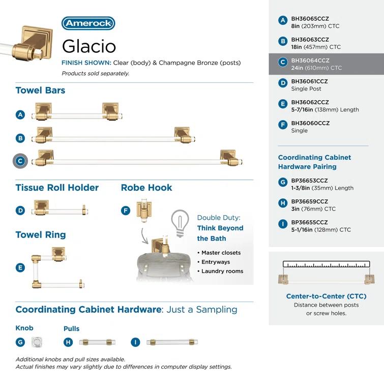 Amerock Glacio 26.25" Wall Mounted Towel Bar BH36064CCZ