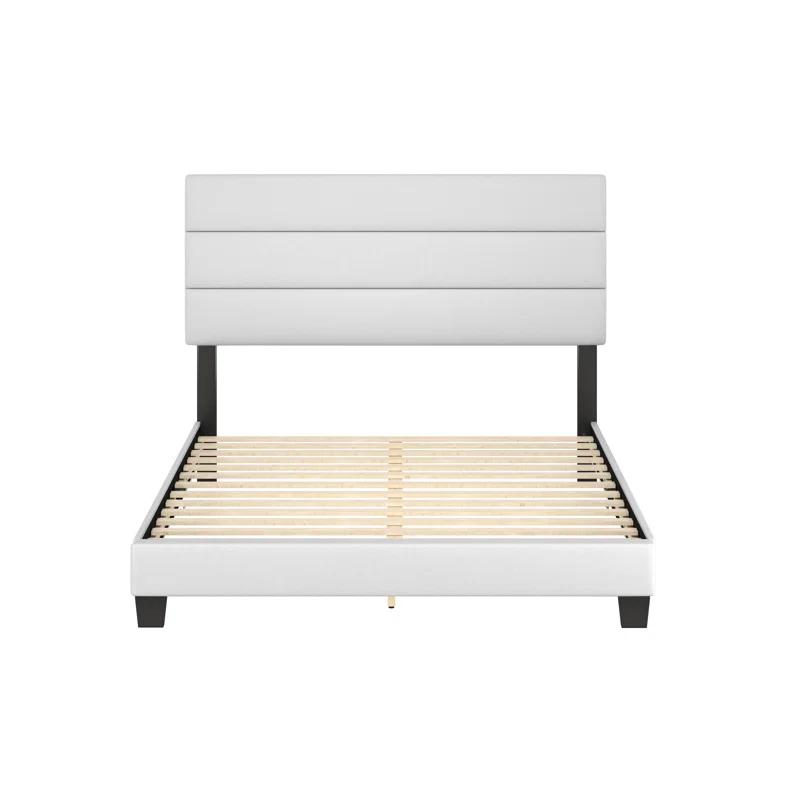 Boyd Sleep Boyd Sleep Piedmont Upholstered Platform Bed Frame Mattress Foundation with Tri-Panel, Adjustable Height Headboard and Strong Wood Slat Supports, Faux Leather