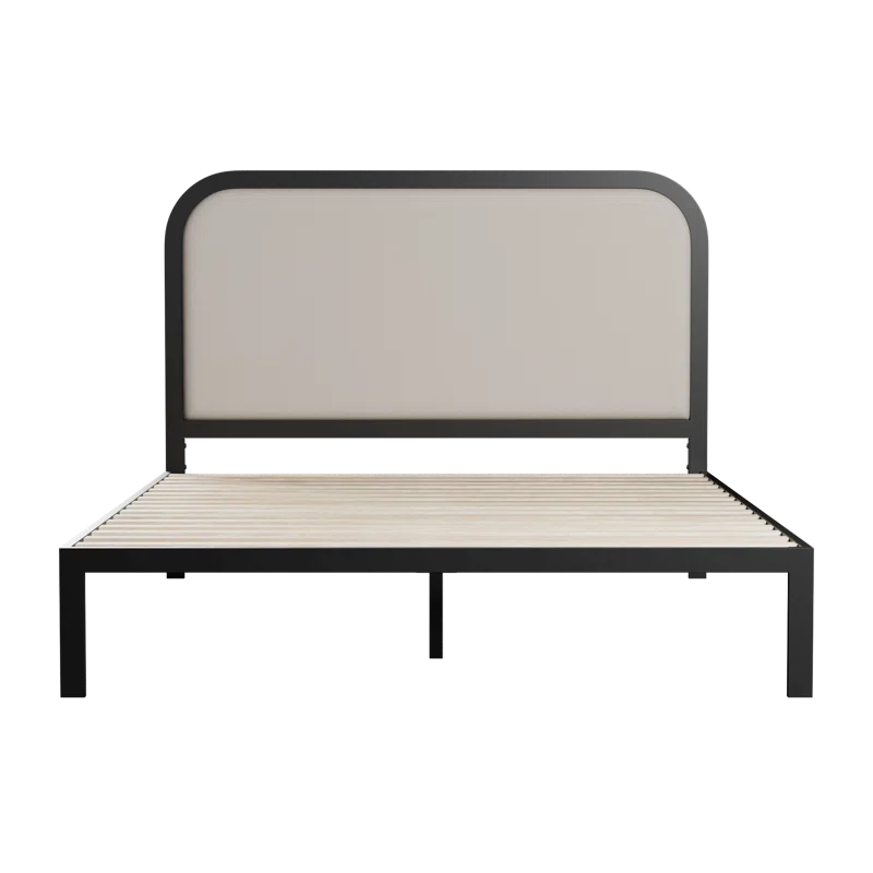 Brookside Metal Bed Frame with Rounded Upholstered Headboard